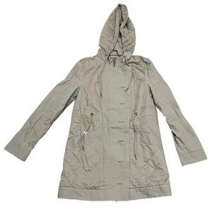 Juicy Couture Khaki Quilted Hooded Anorak Jacket Women's Size S Drawstring Waist